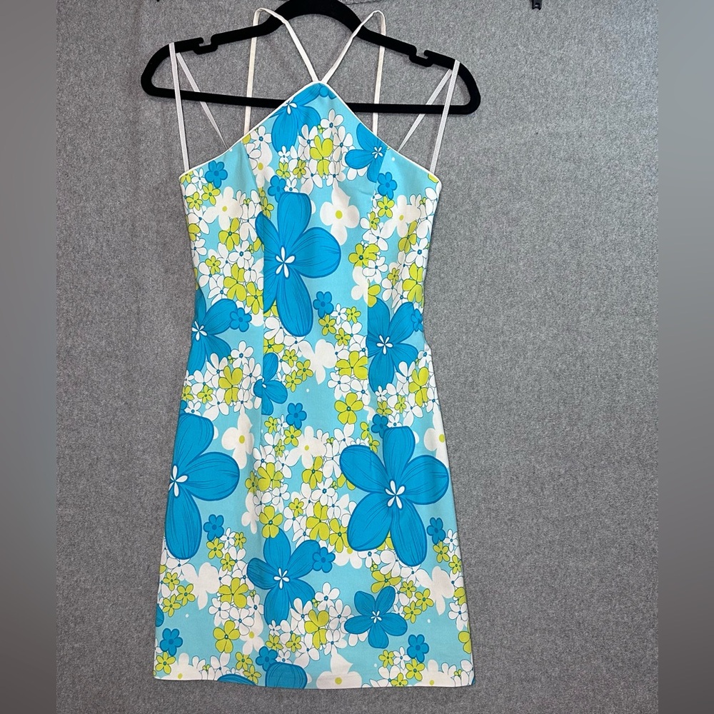 Jodi Kristopher Vintage 70’s, 90’s Floral Halter Bodycon Sheath Dress Sz 1/2/XS